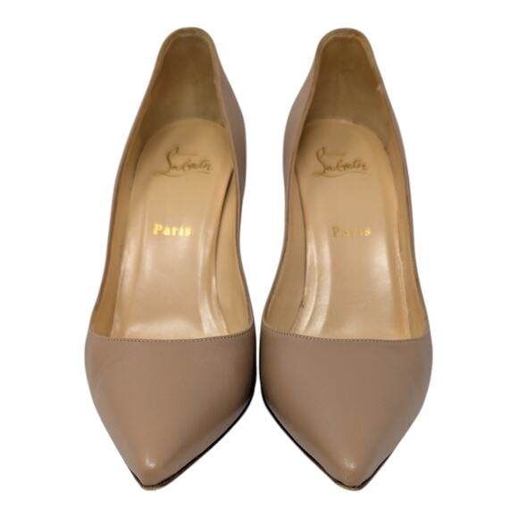 Christian Louboutin Apostrophy 100 Pointed Toe Heel Pump Nude Beige Leather 39 - Picture 7 of 13